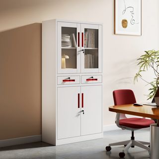 SMITH  ตู้เก็บเอกสารแบบกระจกและทึบบานเปิด รุ่น Artie ขนาด 40x90x185ซม.  สีขาว-แดง