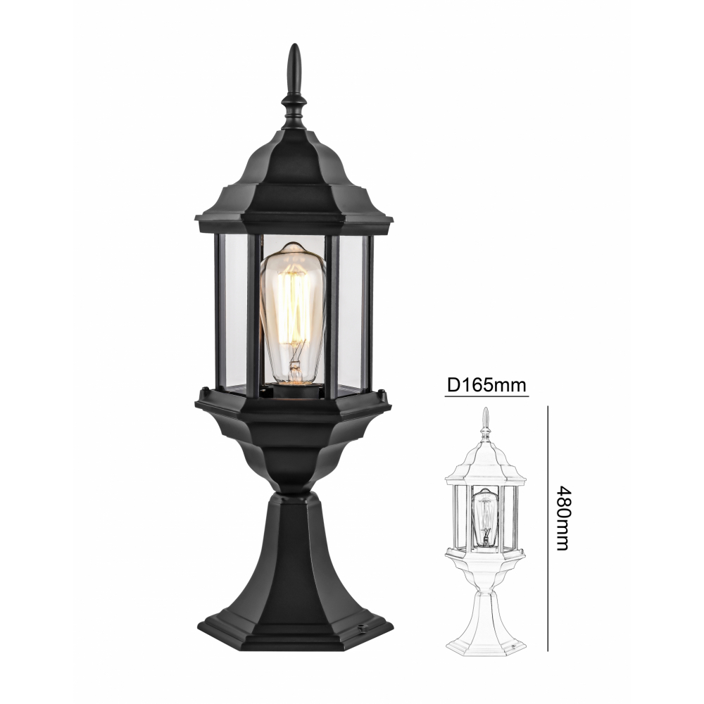 EILON โคมไฟหัวเสา Classic ขั้ว E27 ขนาด 16x16x49cm IP65 รุ่น Maemi MV249-S สีดำ