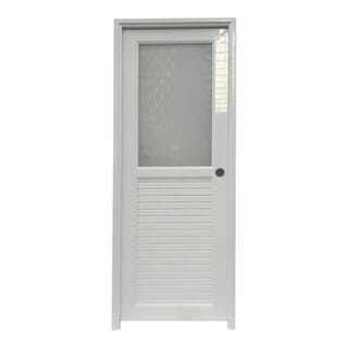 WELLINGTAN ประตู UPVC กระจกสกรีนลายหกเหลี่ยมพร้อมวงกบและบานพับ รุ่นJM-066 ขนาด 70x200ซม. สีขาว (เจาะลูกบิด)