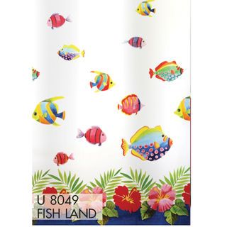 WSP ผ้าม่านห้องน้ำ PEVA ลายปลา รุ่น SCP-18/U8049 ขนาด 180x180 ซม. สีแดง