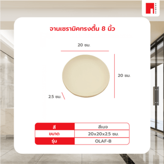 ADAMAS จานเซรามิคทรงตื้น 8 นิ้ว OLAF-B