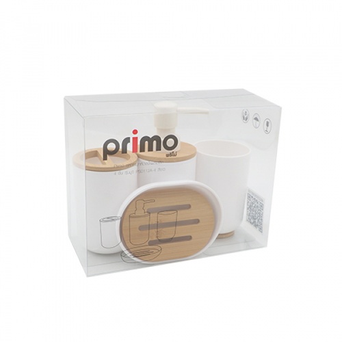 Primo ชุดกระปุกห้องน้ำพลาสติก 4 ชิ้น รุ่นมูจิ PS0112A-4 สีขาว
