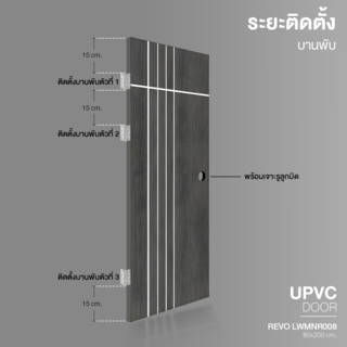 WELLINGTAN ประตู UPVC รุ่น  WT008L (สำหรับใช้ภายใน) เซาะร่องขาว ขนาด 80x200 ซม. สีเกรย์(เจาะลูกบิด)
