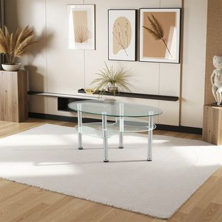 (1/2)DELICATO โต๊ะกลางหน้ากระจก รุ่น Clear  ขนาด50x90x43 ซม. สีเงิน
