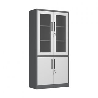 SMITH  ตู้เก็บเอกสารแบบกระจกและทึบบานเปิด  รุ่น Arlo ขนาด 40x90x185ซม.  สีขาว-เทา