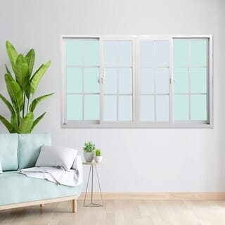 WELLINGTAN หน้าต่างอะลูมิเนียมลายกริด บานเลื่อน FSSF G-WGW1811 180x110ซม. สีขาว พร้อมมุ้ง