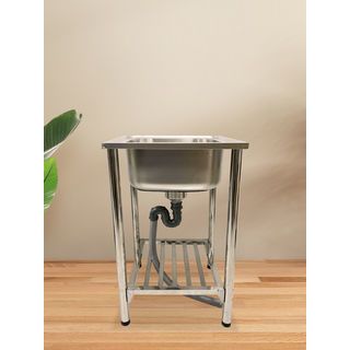 CROWN อ่างล้างจานพร้อมขาตั้ง 1 หลุมไม่มีที่พัก 50x50x77 ซม. SS1-5050 (1/2)