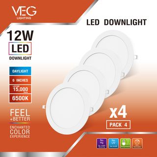 V.E.G.lighting ดาวน์ไลท์ LED แบบฝังหน้ากลม 6 นิ้ว 12W รุ่นTP-CDW-12DL-4V แสงเดย์ไลท์ (แพ็ก 4 ชิ้น)