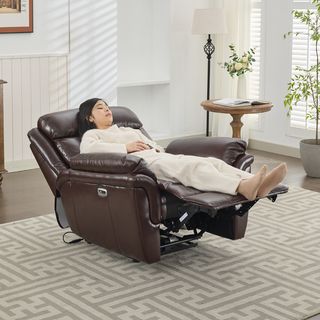 PULITO เก้าอี้พักผ่อนหนังแท้ปรับระดับไฟฟ้า 1 ที่นั่ง รุ่น Zander ขนาด 96x99.5x104 ซม. สีน้ำตาลเข้ม