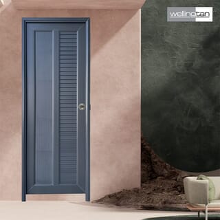 WELLINGTAN ประตูUPVC พร้อมวงกบบานพับ WK-P026 70x200ซม. สีเทา (ไม่เจาะลูกบิด)