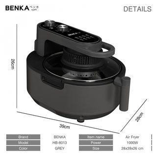 BENKA หม้อทอดไร้น้ำมัน 1000 วัตต์  ความจุ 5 ลิตร รุ่น HB-8013  สีดำ