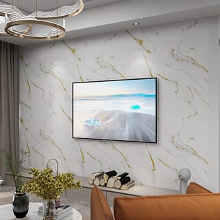 GREAT WOOD บอร์ด SPC ลายหินอ่อนเคลือบ UV รุ่นJF122025-UV-LJ80007T Size122x244x0.25cm. ลายขาวหินอ่อน