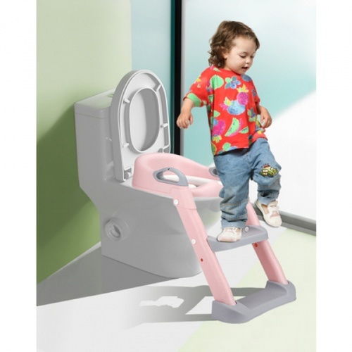 Primo Kids ฝารองนั่งเด็กแบบมีบันได รุ่น E019-009-PK ขนาด 38x40x66 ซม. สีชมพู-เทา 