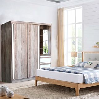 DELICATO ตู้เสื้อผ้าสองบานเลื่อน โต้ะเครื่องแป้งในตัว  รุ่น อปาเช่  ขนาด180x60x200 ซม. สีทูโทนน้ำตาล/ขาว