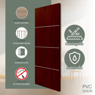 HOLZTUR ประตูปิดผิวพีวีซี เซาะร่องอลูมิเนียม PVC-F01-GA-2 80x200ซม. สีไม้สัก