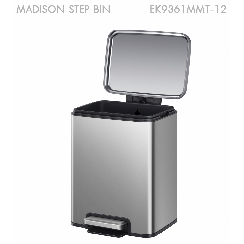 EKO ถังขยะสเตนเลสเหยียบเหลี่ยม 12 ลิตร รุ่น MADISON EK9361MMT-12 ขนาด 27.70x25.90x39.50 ซม. สีเงิน