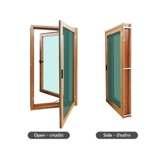 WELLINGTAN หน้าต่างอลูมิเนียมบานเปิด N-ACG0611 60x110CM สีไม้ พร้อมมุ้ง