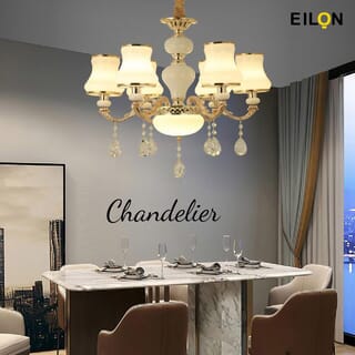 EILON โคมไฟแขวน Chandelier แบบช่อ 41W ขั้ว E14*6 รุ่น MD7615/ 6 สีขาวขอบทอง