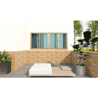 WELLINGTAN หน้าต่างอลูมิเนียมบานเลื่อน N-AWG2411-4P 240x110CM สีไม้ พร้อมมุ้ง