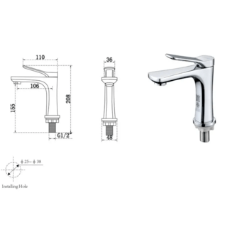 Verno ก๊อกอ่างล้างหน้าทรงยืนทองเหลือง รุ่น ทรัส 810-1
