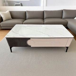 DELICATO โต๊ะกลางหน้าท็อปหินอ่อน รุ่น NOVA ขนาด 130x70x42 ซม. สีดำ-เทา