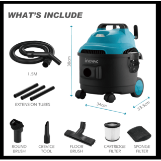 INOVAC เครื่องดูดฝุ่นดูดน้ำ  1400  วัตต์ ขนาด 15 ลิตร รุ่น  RL128-P1200-15PS  สีฟ้า