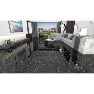 Marbella กระเบื้องพอร์ซเลนปูพื้น 60x60 ซม. รุ่น คาราร่า แบล็ค คลาสสิก BL690 ผิวเงา random (4P) 