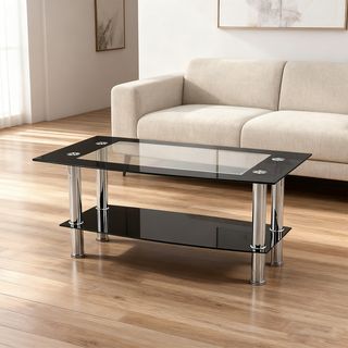 (1/2)DELICATO โต๊ะกลางหน้ากระจก รุ่น Oriel ขนาด60x100x43 ซม. สีดำ