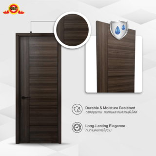 HOLZTUR ประตูปิดผิวเมลามีนเซาะร่อง 5เส้น ขนาด80x200ซม. สี Dark Grey (เจาะ)