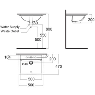American Standard อ่างล้างหน้าฝังใต้เคาน์เตอร์  ** ไม่รวมก๊อกน้ำ** รุ่น คอนเซ็ปสเฟีย 0451-WT