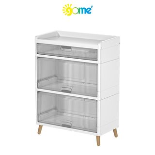 GOME ตู้บานเปิด 3 ชั้น ขาไม้ RMIER 7056-4 ขนาด 58x35x93.5 ซม. สีขาว