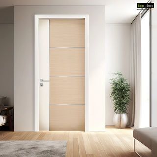 ECO-DOOR  ประตูไม้ WPC  รุ่น WP4 ภายใน ขนาด 80x200 ซม. สีไอเวอรี่ทีค (ไม่เจาะลูกบิด)