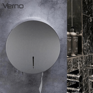 Verno กล่องใส่กระดาษชำระสแตนเลส 304 ทรงกลม รุ่น Ruby-S ขนาด 25x25x11.6 ซม. สีเงิน