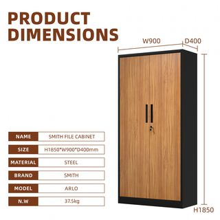 SMITH  ตู้เหล็กเก็บเอกสาร บานทึบ รุ่น Archie-01ขนาด 40x90x185 ซม. สีไม้-ดำ