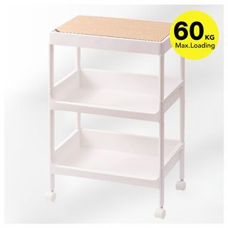 GOME ชั้นวางพลาสติกท็อปไม้ 3 ชั้น รุ่น GD615WH ขนาด 40X26X61.5 CM. สีขาว