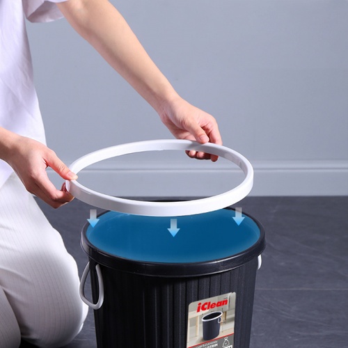 ICLEAN ถังขยะพลาสติกไม่มีฝาทรงกลม รุ่น H6033-9L ขนาด 25x25x28 ซม. สีดำ (มีหู)