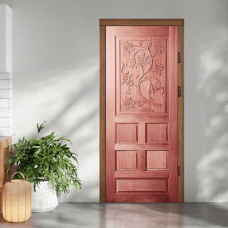 ประตูไม้สยาแดง บานทึบลูกฟักแกะลาย GC-34 90x200cm. BEST