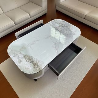 DELICATO โต๊ะกลางหน้าท็อปหินอ่อน รุ่น ZENO ขนาด 130x70x40 ซม. สีเทามิสต์เกรย์ 