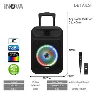 INOVA ชุดลำโพงอเนกประสงค์ขนาด 8 นิ้ว รุ่น DFYX916 สีดำ