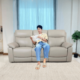 Relax studio โซฟาหนังแท้ปรับระดับไฟฟ้า 3 ที่นั่ง ขนาด 204x95-167x102 ซม. รุ่น Marina  สีน้ำตาลอมเทา