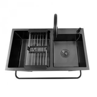 KOSCH อ่างล้างจานพร้อมขาตั้ง 2 หลุมไม่มีที่พัก 80x45x86 ซม. TRIXIE สีดำ (1/2)