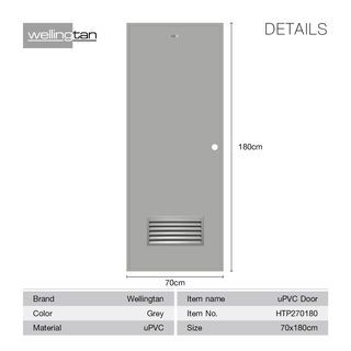 WELLINGTAN ประตู UPVC เกล็ดล่าง รุ่นHTP270180 ขนาด 70x180ซม. สีเทา เจาะรูลูกบิด