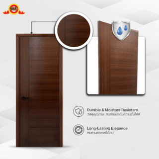 HOLZTUR ประตูปิดผิวเมลามีนเซาะร่อง 5เส้น ขนาด80x200ซม. สี Dark Brown (เจาะ)