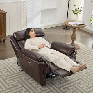  PULITO เก้าอี้พักผ่อนหนังแท้ปรับระดับไฟฟ้า 1 ที่นั่ง รุ่น Zander ขนาด 96x99.5x104 ซม. สีน้ำตาลเข้ม