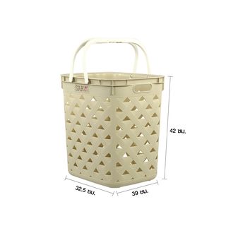 SAKU ตะกร้าลายหนัง รุ่น FT-501/A ขนาด 32.50x39x42 ซม. สีครีม (มีหู)
