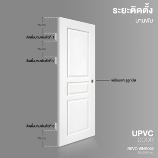 WELLINGTAN ประตูภายนอก UPVC ผิว Revo 3ลูกฟัก รุ่น WNR002 ขนาด 80x200 ซม. สีขาว (เจาะรูลูกบิด)