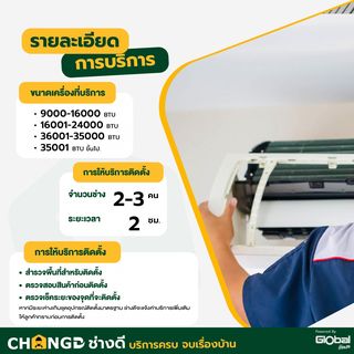 ค่าบริการติดตั้งเครื่องปรับอากาศแบบติดผนัง ขนาด 24001-35000 BTU. (แถมอุปกรณ์พื้นฐาน ไม่รวมรางครอบท่อและขาแขวน)