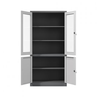 SMITH  ตู้เก็บเอกสารแบบกระจกและทึบบานเปิด  รุ่น Arlo ขนาด 40x90x185ซม.  สีขาว-เทา