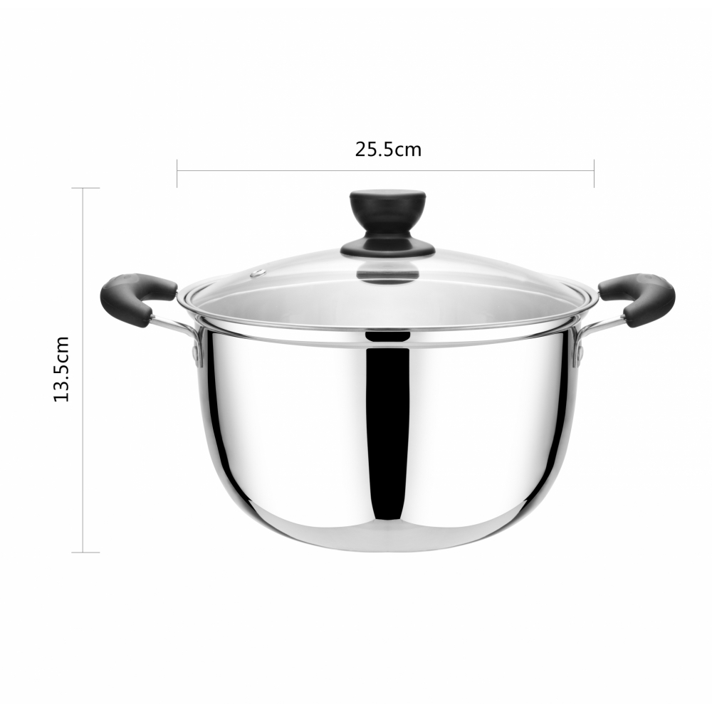 SANE หม้อต้มสเตนเลสพร้อมฝาแก้ว 26 ซม. SOKA-26