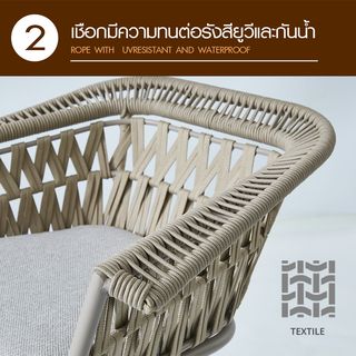 PULITO เก้าอี้สตูลบาร์ทรงสูงเชือกถัก รุ่น Jose ขนาด 68x56x100 ซม. สีเบจ